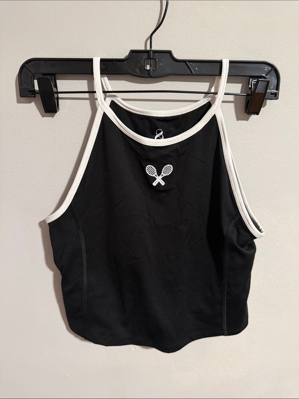 Lou & Grey Black Tennis Crop Tank with White Trim - size S